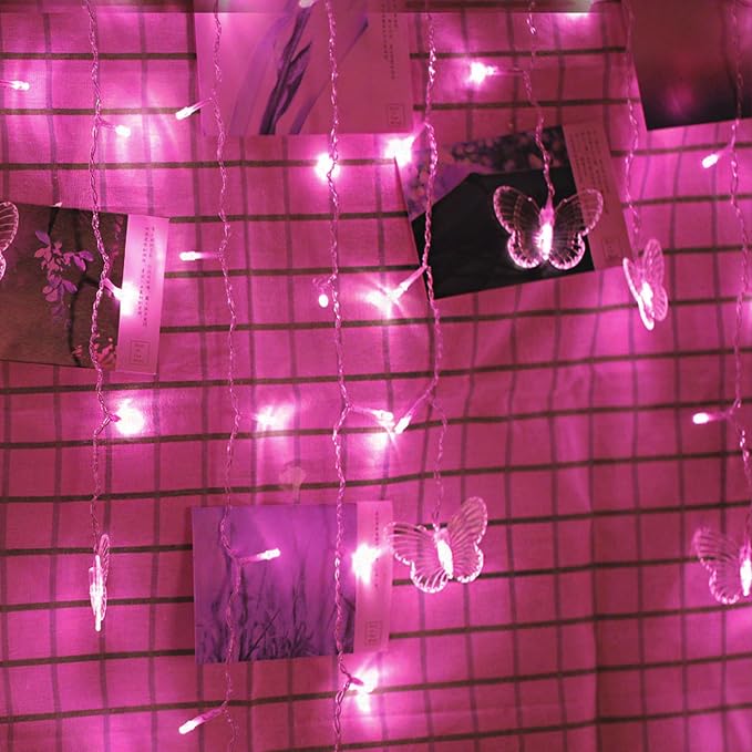 Butterfly Curtain Lights, 13ft 96 LED USB Window Fairy Lights 16 Butterflies 8 Modes Firefly Twinkle Timer String Lights with Remote for Room Bedroom Wall Ceiling Party Wedding Christmas