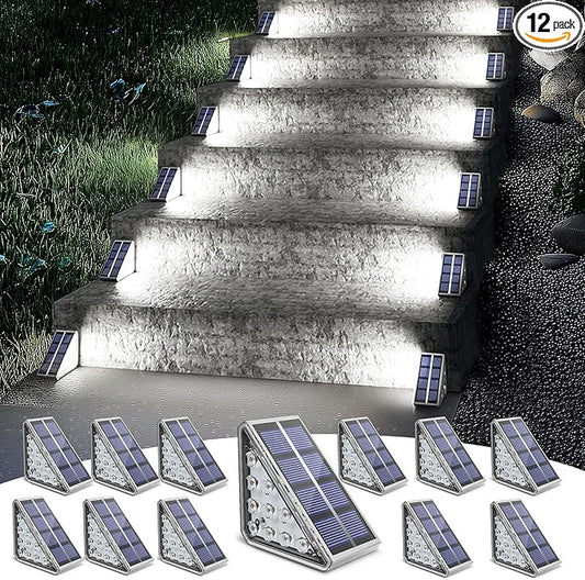 NIORSUN Outdoor Step Lights, 12 Pack Solar Stair Lights Outdoor Waterproof IP67 Auto On Off, Solar Lights for Steps,Stair,Patio,Yard,Porch,Front Door,Sidewalk,Deck Decor,Cool White