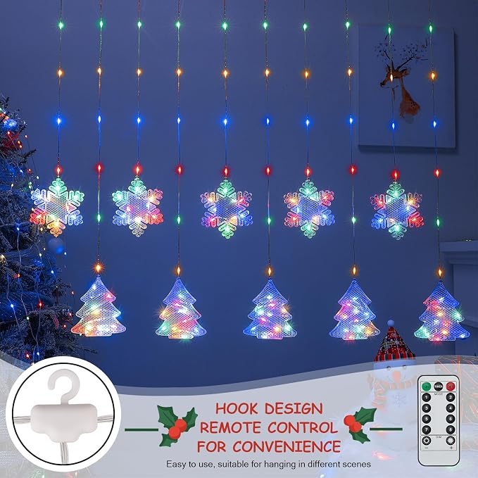 BLOOMWIN Christmas Window Lights Indoor - 2M 160 LED Christmas Window Decorations, Snowflake Curtain Hanging Fairy String Icicle Lights for Xmas Noel Bedroom Holiday Home Outdoor, RGB USB