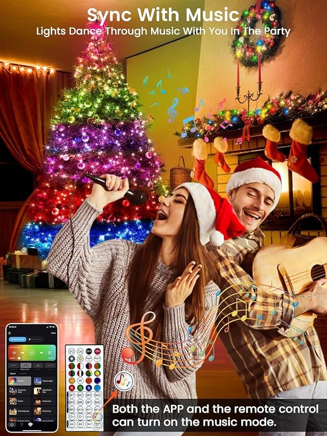 600LED Smart 4th of July String Lights App Controlled, 208T Waterproof Red White and Blue Lights, Patriotic RGB Color Changing Twinkle Light with Remote & Timer Indoor Outdoor for Memorial Day Decor
