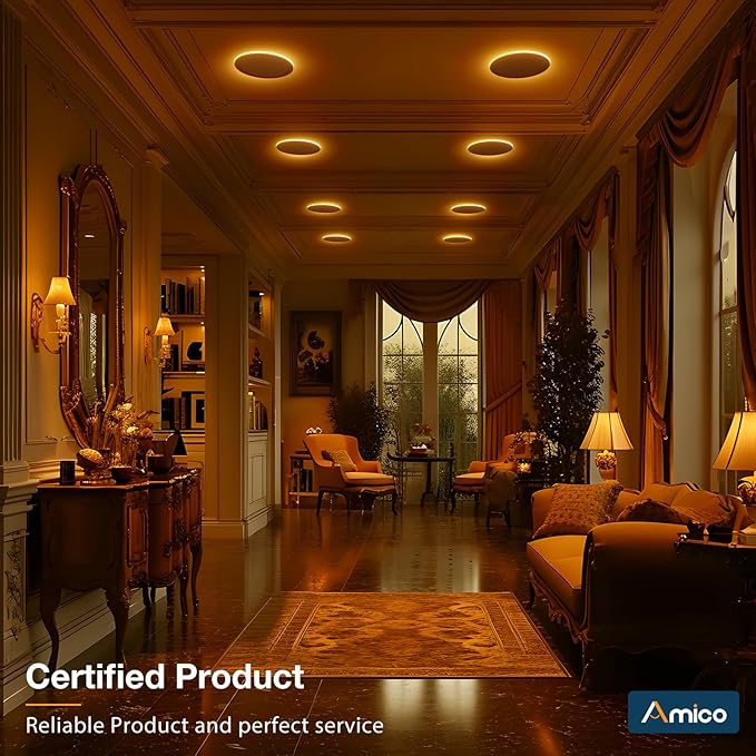 Amico 12 Pack 8 Inch 5CCT LED Recessed Ceiling Light with Night Light, 2700K/3000K/3500K/4000K/5000K Selectable Ultra-Thin Recessed Lighting, 18W=120W, 1600LM, Dimmable Canless Wafer Downlight ETL&FCC