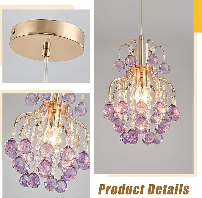 Surpars House Elegant Mini Chandelier Crystal Pendant Light,Purple (Flush Mount Type)