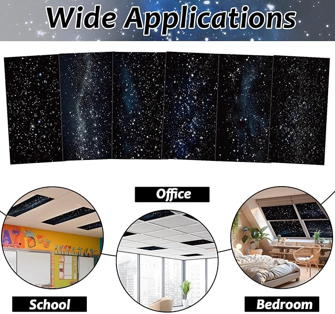 6 Pcs Fluorescent Light Covers with 60 Magnets Decorative for Classroom Ceiling Light 4 x 2 Feet Magnetic Light Covers Filter Easy Install for Office Hospitals & Home Drop Ceiling Supplies (Star)