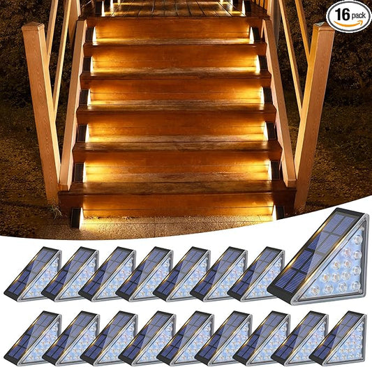 VOLISUN Solar Step Lights for Outside, Solar Stair Lights Outdoor Waterproof IP67, LED Outdoor Step Light, 80 Lumen, Deck Light for Outside, Front Porch and Patio(Black,16 Pack)