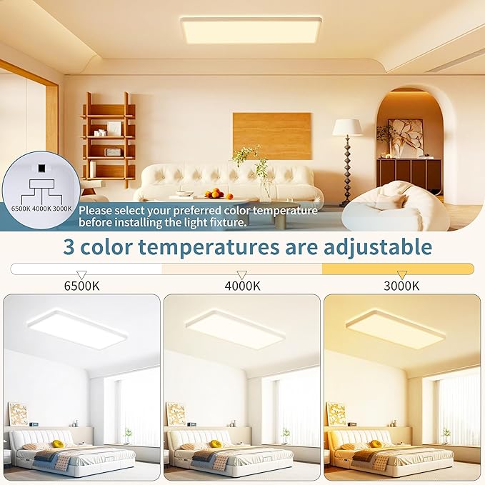 23 Inch Square LED Flush Mount Ceiling Light,32W 3200LM,3 CCT Selectable 3000K/4000K/6500K,Ultra Thin Low Profile Ceiling Light Fixture,White, for Bedroom Kitchen Living Room Hallway