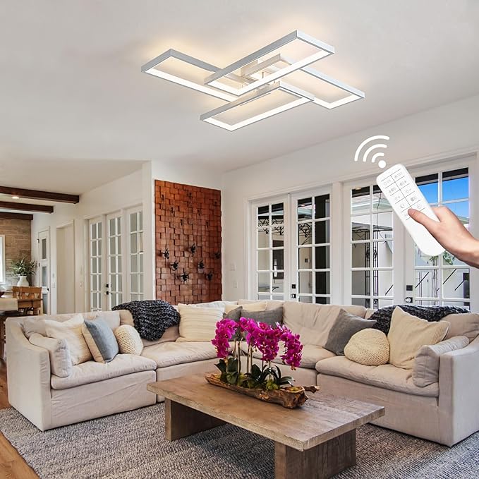 Shine LUEST Modern LED Ceiling Light Fixture White Flush Mount Ceiling Light Dimmable 26" Bedroom Lights for Ceiling with Remote Control 48W Kitchen Ceiling Light Fixtures for Hallway 3000K-6000K