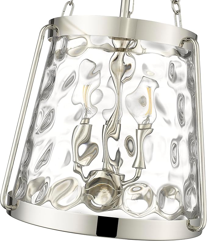 ML Lighting | Adabella Collection | 20403-PN | 3 Light Pendant in Polished Nickel Finish with Clear Hammered Glass Shade | Perfect for Kitchens, Dining Rooms, Living Rooms, Entryways, Hallways