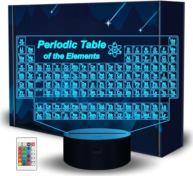 Ammonite Periodic Table of Elements Night Light, Tabla Periodica 3D lamp 16 Color Changing with Remote Control and Timer, School Supplies and Classroom Kids Room Decor, Chemistry Gifts for Students