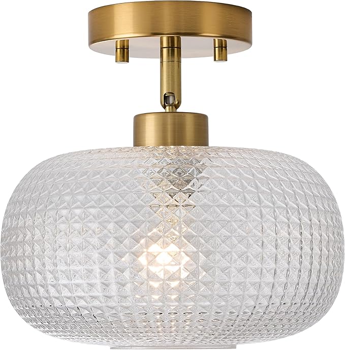Modern Prismatic Globe Ceiling Light,Vintage Glass Flush Mount Light Fixture with Brass Gold Base Hallway Ceiling Lighting for Bedroom,Foyer,Kitchen,Laundry Room,Entryway,9.84 Inch,E26 1-Light