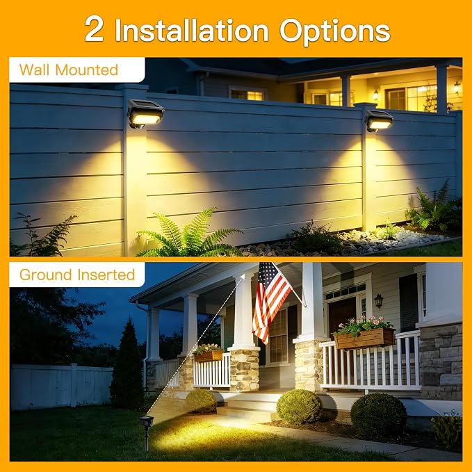 Ollny Solar Lights Outdoor Waterproof IP65, 360° Rotation Solar Spot Lights Outdoor, Long Last 2 Lighting Modes Solar Powered Garden Yard Spot Solar Lights for Outside Landscape 2 Pack (Warm White)