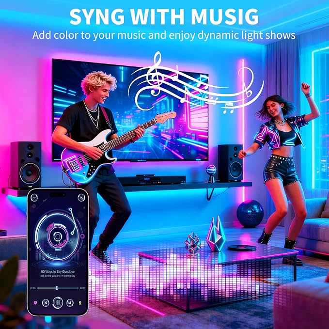 LED Strip Lights,RGB Music Sync Color Changing Led Lights with Smart App Control Remote & Remote Control for Room, Part Essential,Sense of Atmosphere Decoration(130FT-2 Rolls of 65ft)