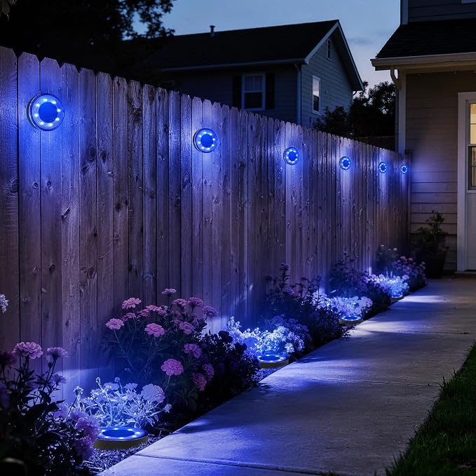 Joomer 12 Pack Solar Ground Lights, 8 LED Solar Lights Outdoor Waterproof IP68 Solar Disc Lights Landscape Lighting Garden Lights for Patio Pathway Lawn Yard Driveway Walkway(Blue)