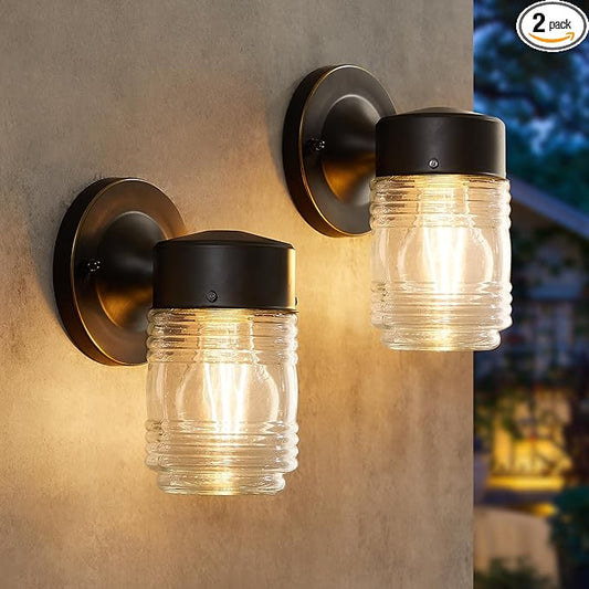 EJIAXIN 2 Pack Outdoor Wall Lantern, Exterior Waterproof Wall Sconce Light Fixtures, Black Front Door Lighting with Clear Glass Shade, Anti-Rust E26 Socket Porch Lights for Entryway