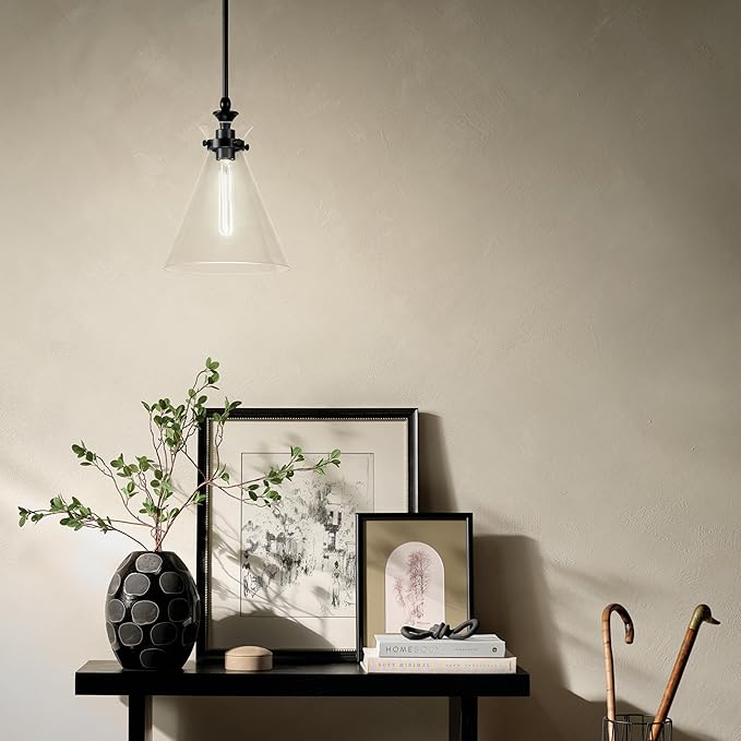 Kichler Laria 1-Light Pendant, Updated Traditional Light, Sloped Ceiling Compatible, for Kitchen with Clear Glass in Black (14.5" x 10.5"), 52774BKCLR