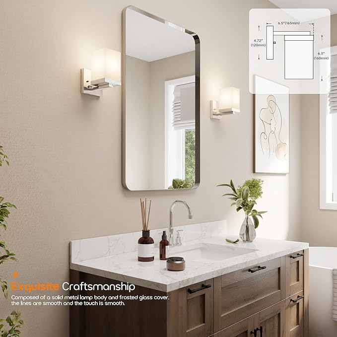 Vanity Lighting Fixture Polished Chrome Bathroom Lights with White Frosted Glass Shade, Wall Sconces Over Mirror for Porch Entrance, 2 Pack T003CH-L1-P2