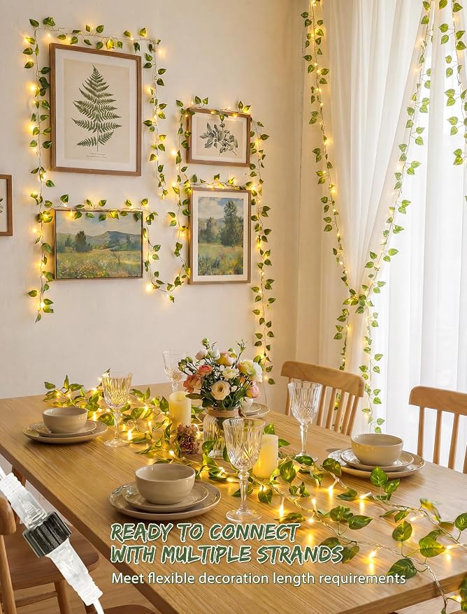 Vine with Fairy Lights,23FT 73LED Ivy Leaves String Lights Plug in,Twinkle Fake Pothos Garland Lights Indoor Outdoor for Bedroom,Dorm,Ceiling,Spring,Wedding,Birthday,Wall Decor(Warm White)