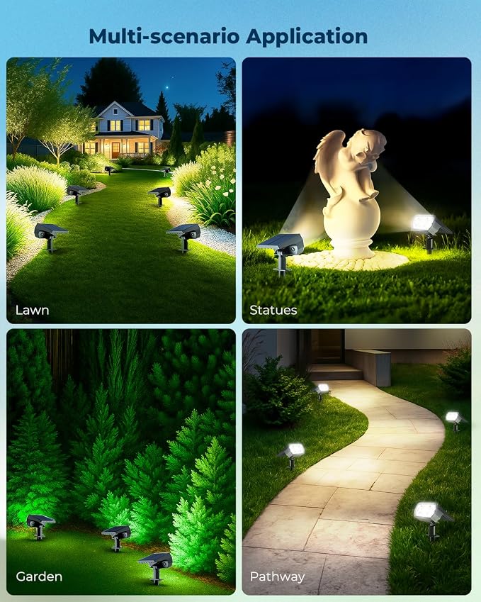Solar Lights Outdoor Waterproof IP67, 6 Pack 64 LED Outdoor Solar Lights, 3 Lighting Modes Auto On/Off Solar Spot Lights Outdoor for Garden, Yard, Landscape - Cool Daylight