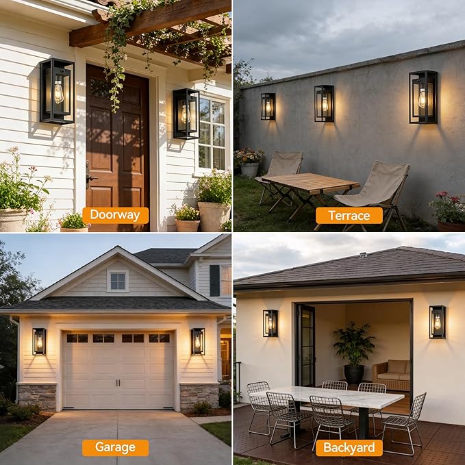 14" Motion Sensor Outdoor Light Fixture Wall Mount, Black Exterior Lighting Fixtures Dusk to Dawn Outdoor Lighting for House Exterior Coach Lights with Clear Glass for Garage Porch Patio 2Pack