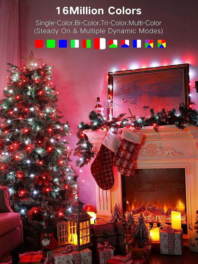 BrizLabs Smart Fairy String Lights, 66ft 200 LED WiFi 4th of July Fairy Lights App Control, Dimmable Red White Blue Light Rainbow Christmas Light, Music RGB Xmas Lighting Work with Alexa & Google Home