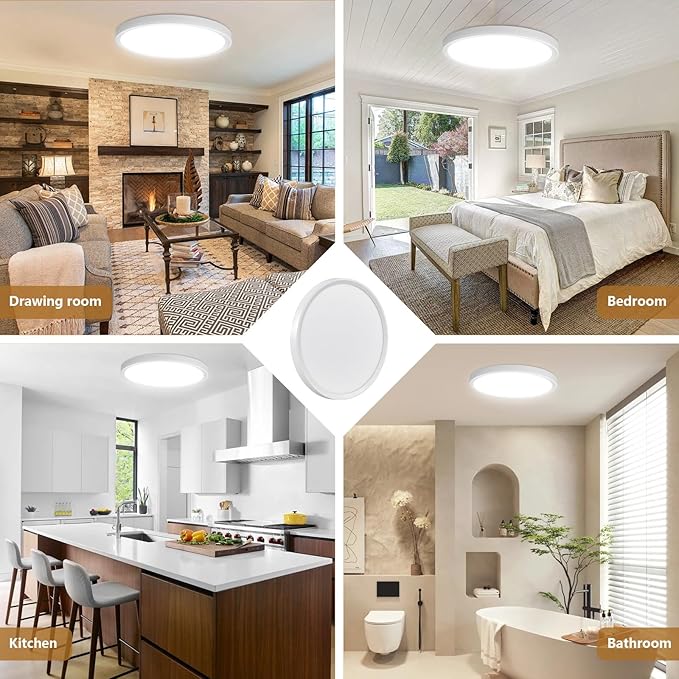 6PK 12 Inch LED Flush Mount Ceiling Light, 24W, 2520LM, 3000K/4000K/6000K CCT Selectable, 0.9inch Super Slim LED Ceiling Light Fixture, Low Profile Round Flat Panel Light for Bedroom,Kitchen,Hallway