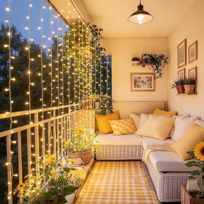 JMEXSUSS Curtain Lights 200 LED with 8 Modes | Remote Curtain Fairy Lights, USB String Lights, for Bedroom, for Classroom, for Wedding, 8 Modes, 6.5ftx6.5ft, Warm White