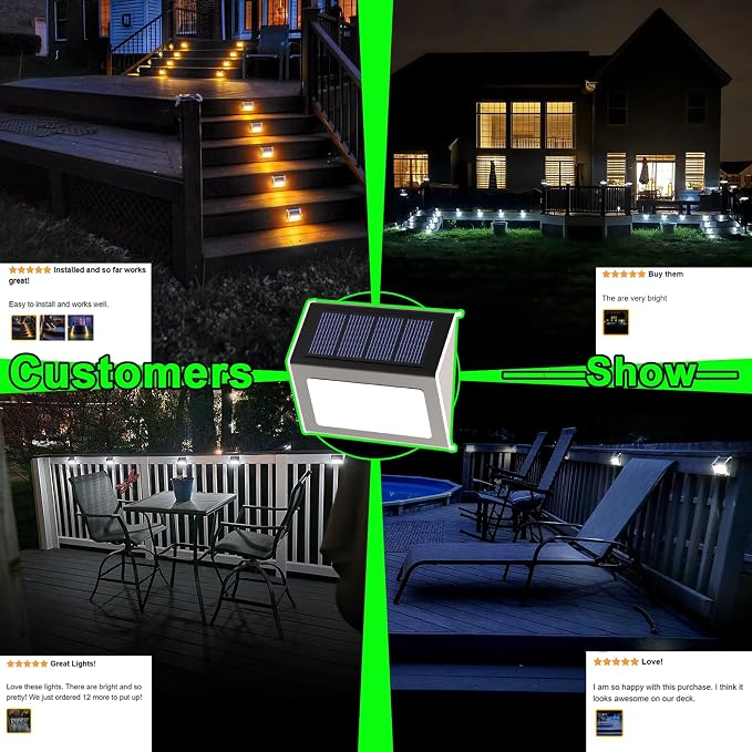 JSOT Solar Fence Lights - 12 Pack Solar Outdoor Light Deck Lights Waterproof Outside Lighting for Garden Backyard Patio Yard Stair Step Wall Railing Post, Cool Light