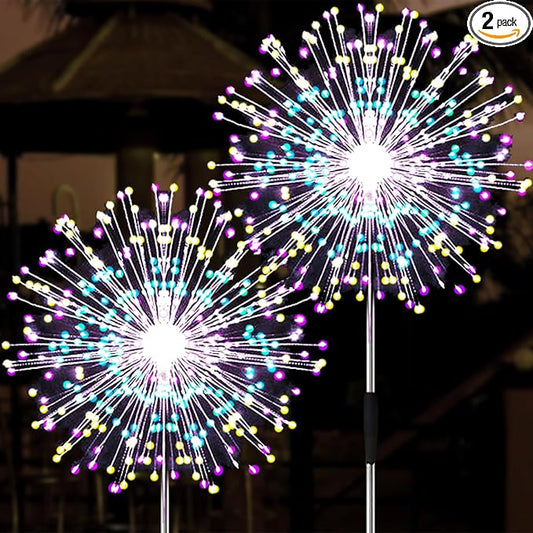 JJGoo Solar Firework Lights, 2 Pack 150 LEDs 2 Lighting Modes Solar Lights Outdoor Waterproof for Garden Patio Walkway Pathway Party Wedding Christmas Decorative - Mixed Color