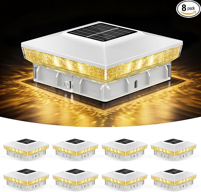 KEILAIMO Solar Post Cap Lights 8 Packs for 4x4 Wooden/Vinyl Posts, IP65 Waterproof Fence Post Solar Lights with Warm/Cool/Neutral Lighting, Outdoor Post Lights for Garden, Patio, Porch- White