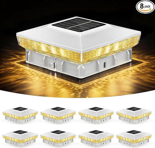 KEILAIMO Solar Post Cap Lights 8 Packs for 4x4 Wooden/Vinyl Posts, IP65 Waterproof Fence Post Solar Lights with Warm/Cool/Neutral Lighting, Outdoor Post Lights for Garden, Patio, Porch- White