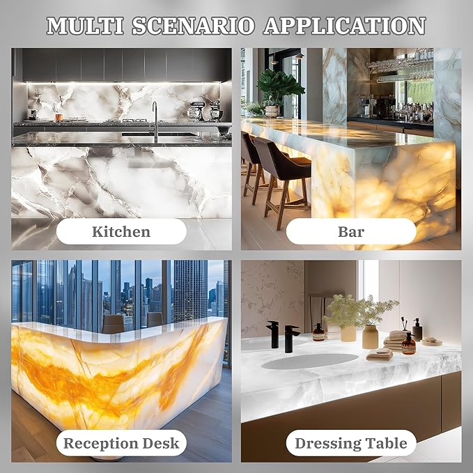 4 Pack LED Backlight Sheet 3000K-6500K Warm and Cold 24V 36W, Dimmable LED Panel Sheet Work with Alexa, Flexible Backlit Light Remote & APP Control, 19.7X9.7 Inch for Marble, Onyx, Quartz Countertop