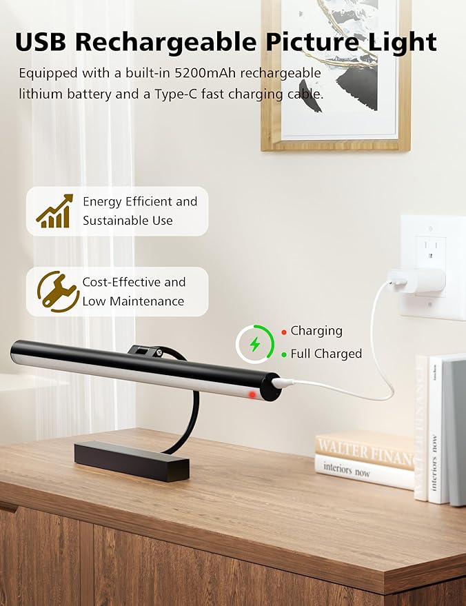 VOLISUN Picture Lights for Wall, 16 inch Rechargable Picture Light Battery Operated, 3 Color Temperatures Cordless Picture Light with Remote, Art Light for Paintings, Gallery, Portrait, 2 Pack (Black)