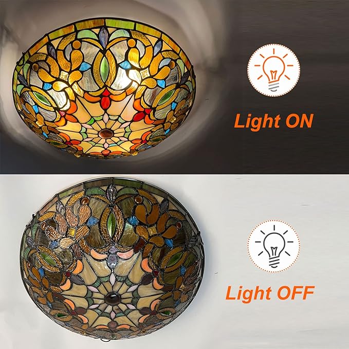 ARTZONE Tiffany Ceiling Lights, 3-Light 16 Inch Stained Glass Flush Mount Ceiling Light for Bedroom, Dining, Living Room, Entryway, Foyer