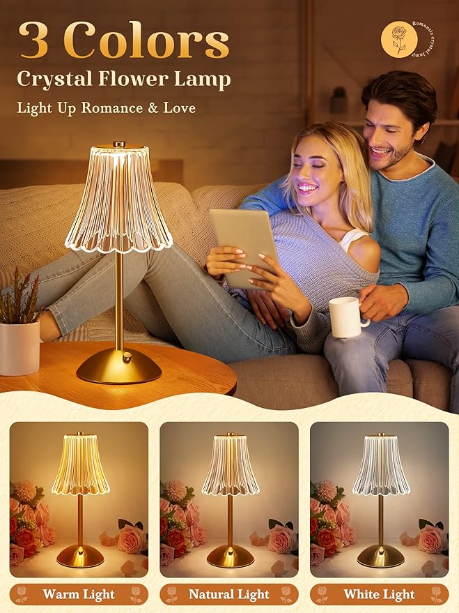 One Fire Gold Lamps Set of 2, 3 Colors Bedside Lamp Set of 2, Dimmable Bedroom Lamps Vintage Lamp,Rechargeable Nightstand Lamp, Table Lamp for Bedroom Living Room Bathroom Hotel Bar