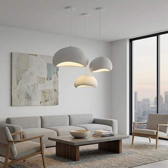 JAYMP 50cm Wabi Sabi Pendant Light for Dining Room Kitchen Island Hallway Restaurant Modern Hanging Lamp E26 Base Japanese Style Bird Nest Shape Lighting Fixture (Matte White,B Shape, 50cm/19.7in)