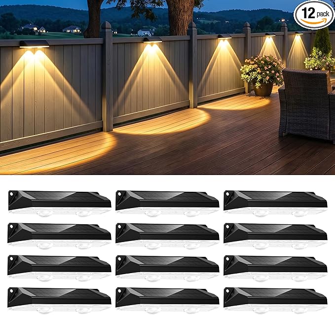 Brightown 12 Pack Solar Lights Outdoor Waterproof, Color Changing Solar Fence Deck Step Flood Lights, Warm White & RGBCW 11 Color, IP65 Waterproof Garden Lights for Outside Backyard Yard Step Patio