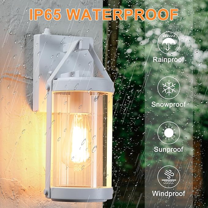 LONEDRUID Dusk to Dawn Sensor Outdoor Wall Sconce Lighting White Exterior Porch Lantern Modern Outside Garage Light Fixtures Waterproof Wall Mount Lamp for House Patio Front Door