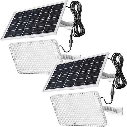 1000 Lumen 299 LED Solar Dusk to Dawn Light Outdoor JACKYLED Solar Powered Spotlight with 4400mAh Battery Outside Waterproof Wall Mount Security Light for Porch Storage Room Patio Shed (White, 2-Pack)