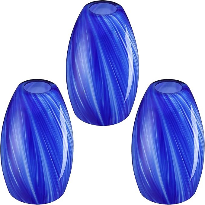 Replacement 4.7" Stripe Blue Cover Glass Shade Ceiling Fan Light Lampshade for Chandelier Vanity Lights Wall Sconces Pendant Light,1.66" Fitter Size,7.7" high*4.7" Diameter 3 Pack