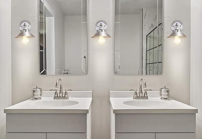 JONATHAN Y 7.8" Chrome 1-Light Industrial Farmhouse Metal Vanity Light Wall Sconce, Metal Shade for Bathroom Mirror, Kitchen, Entryway, LED Bulb Included JYL7423A