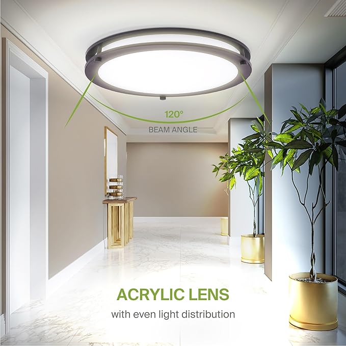 ASD LED 18" Round Flush Mount Lighting, Close to Ceiling Light Fixture | 3CCT, Dimmable, Energy Star, ETL Listed | 28W 2230LM 3000-5000K 120V | Low Profile Double Ring Lamp | Dark Bronze, 2 Pack