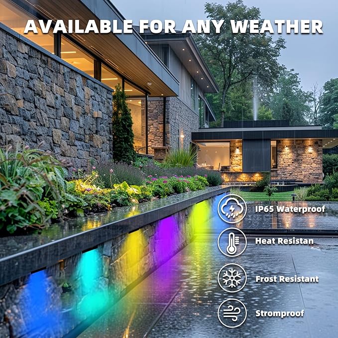 Kaqur 8 Pack 7inch 5W BT RGBCW APP Control Hardscape Lighting Retaining Wall Lights IP65 Waterproof Paver Lights,12V DC Low Voltage Outdoor Lights,16 Million Colors,FCC Listed(App & Remote)