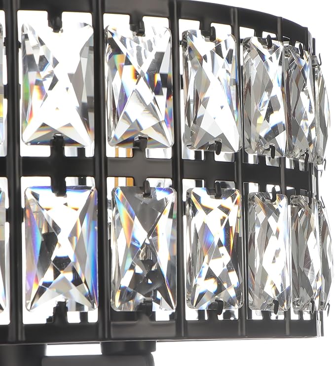3-Light Round Crystal Ceiling Light Fixture Black Semi Flush Mount Chandelier, 12.6" Farmhouse Kitchen Ceiling Light Fixtures with Cylinder Drum Shade for Hallway Dining Room Bedroom