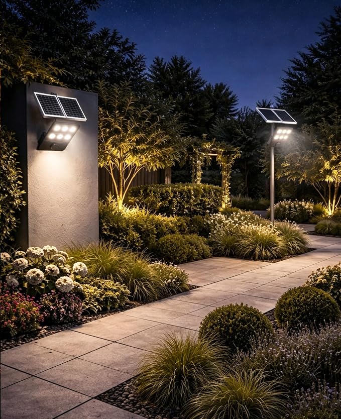 JAYNLT JX-10000W Solar Flood Lights Outdoor, 3000K/4000K/6500K Commercial Parking Lot Lights Dusk to Dawn,Motion Sensor Solar Powered Security Spot Lights, IP67 Waterproof, for Yard, Garage-2Pack