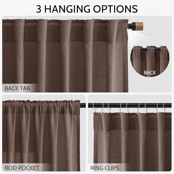 Cappuccino Linen 144 Inch Curtains for Living Room Light Filtering Semi Sheer Curtain Back Tab Modern Rustic Home Decor Neutral Drapes Floor to Ceiling High Window for Bedroom 52x144, 2 Panels