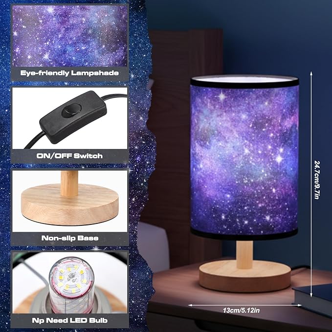 Glooglitter Space Galaxy Table Lamp Planets Gifts 3 Colors Dimmable Lights 9.72 x 5.12 Inch Planets Night Light Bedside Lamps Decoration for Bedroom Desk Birthday Gifts Home Decor