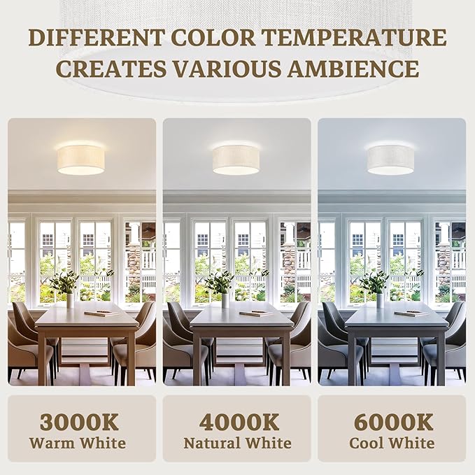 13Inch Modern Semi Flush Mount Ceiling Light,3-Light Drum Ciling Fixture with Soft Neutral Style for Bedroom,Living Room,Kitchen,Hallway,Entryway,Home Ambient Lighting