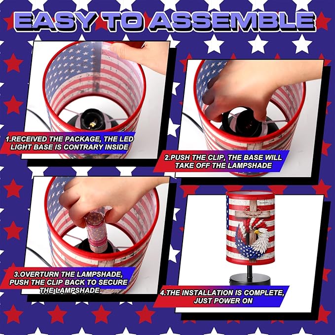 Glooglitter 4th of July Table Lamps 3 Colors Dimmable Lights 9.72 x 5.12 Inch Patriotic Bedroom Lamps Independence Day American Flag Bedside Night Light for Desk Memorial Day Birthday Gifts