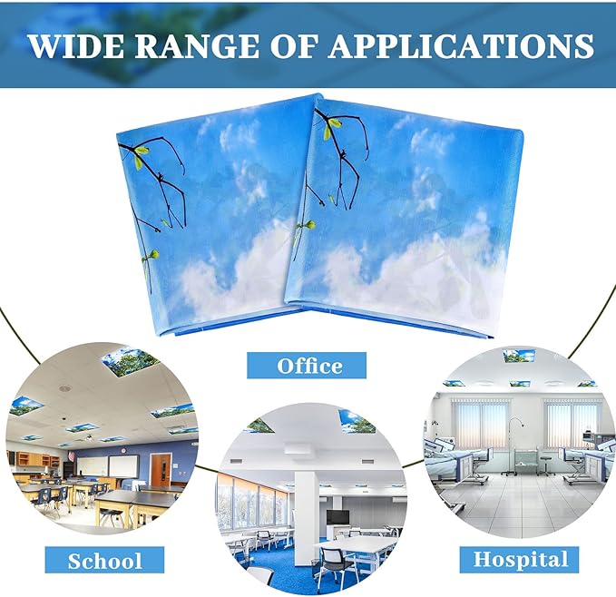 Patelai 8 Pack Fluorescent Light Covers for Classroom Ceiling 4 x 2 Feet Magnetic Light Covers Filter for Office School Drop Ceiling Supplies(Sky and Tree)
