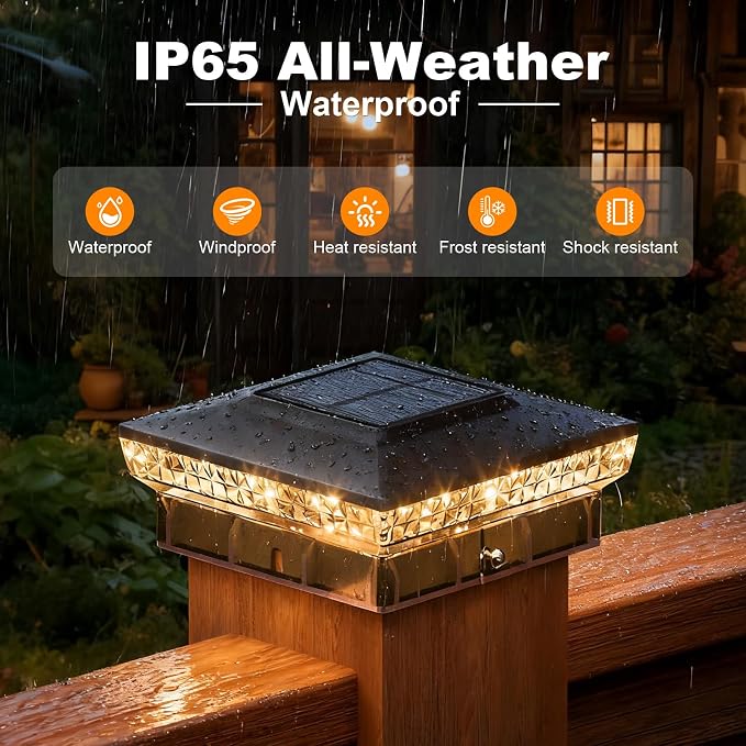 APONUO Solar Post Cap Lights for 4x4 Wood &Vinyl Posts, 3 Light Modes & 800mAh Battery, IP65 Waterproof Rugged Unibody, Solar Outdoor Lights for Fence, Deck & Patio (Black, 12 Pack)