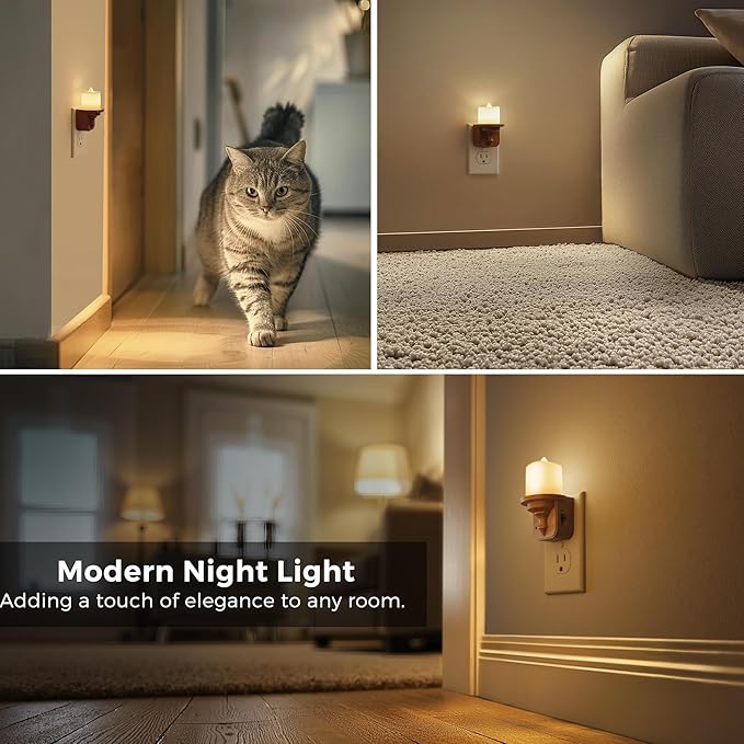 L LOHAS LED Night Light, 2 Pack Flameless Candle Night Light Plug in, Dusk to Dawn Sensor, 0-100LM Dimmable Nightlight, 3000K Soft White, Vintage Decorative Night Lights for Hallway Bathroom